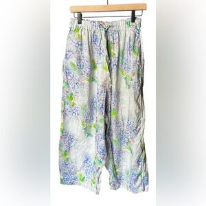 Felix Italy Linen Hydrangea Floral Wide Leg Pants One Size